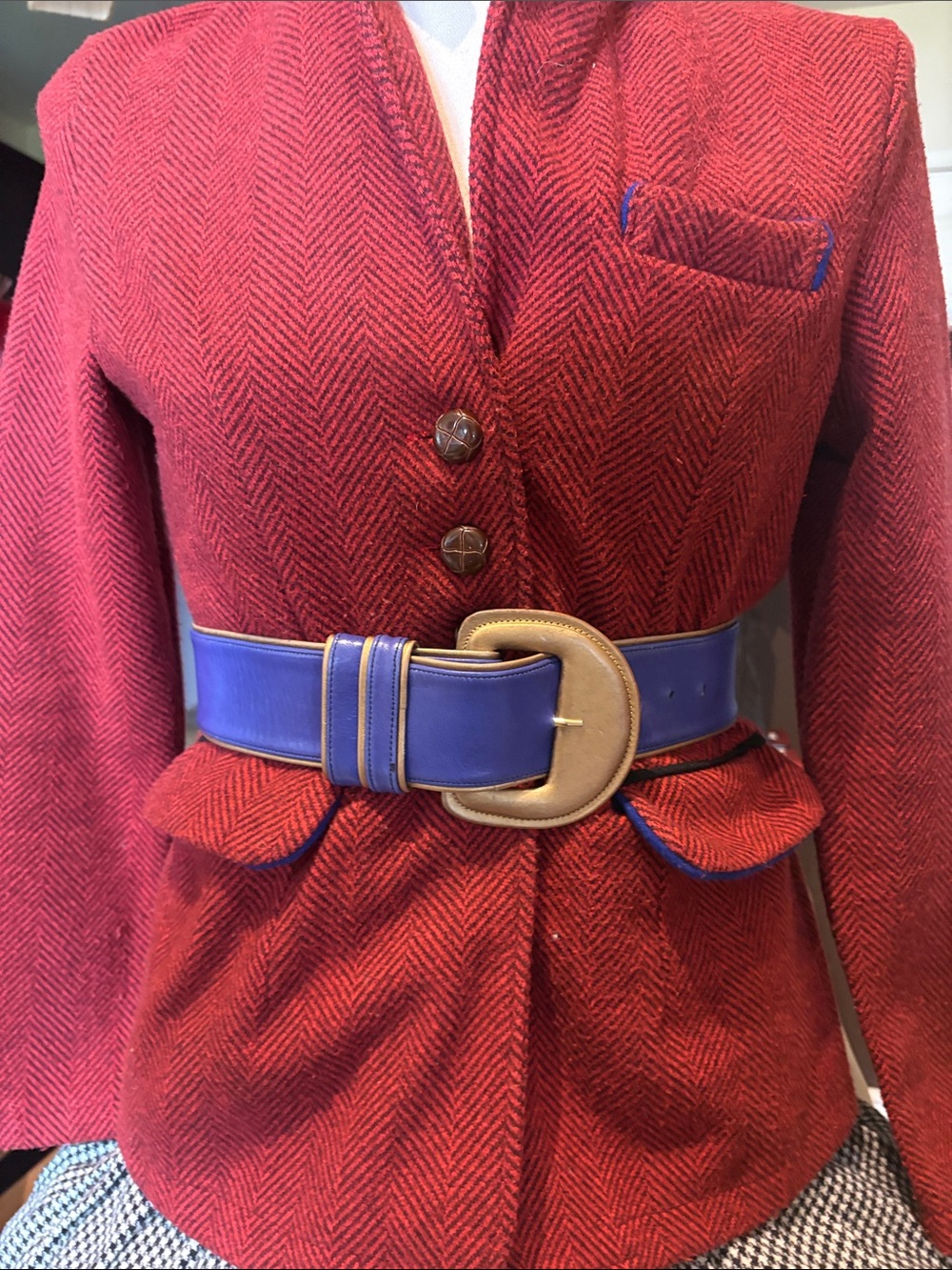 Miss look Wool Blazer Combo Leather Statement Belt - Women's Wide Fashion Belt